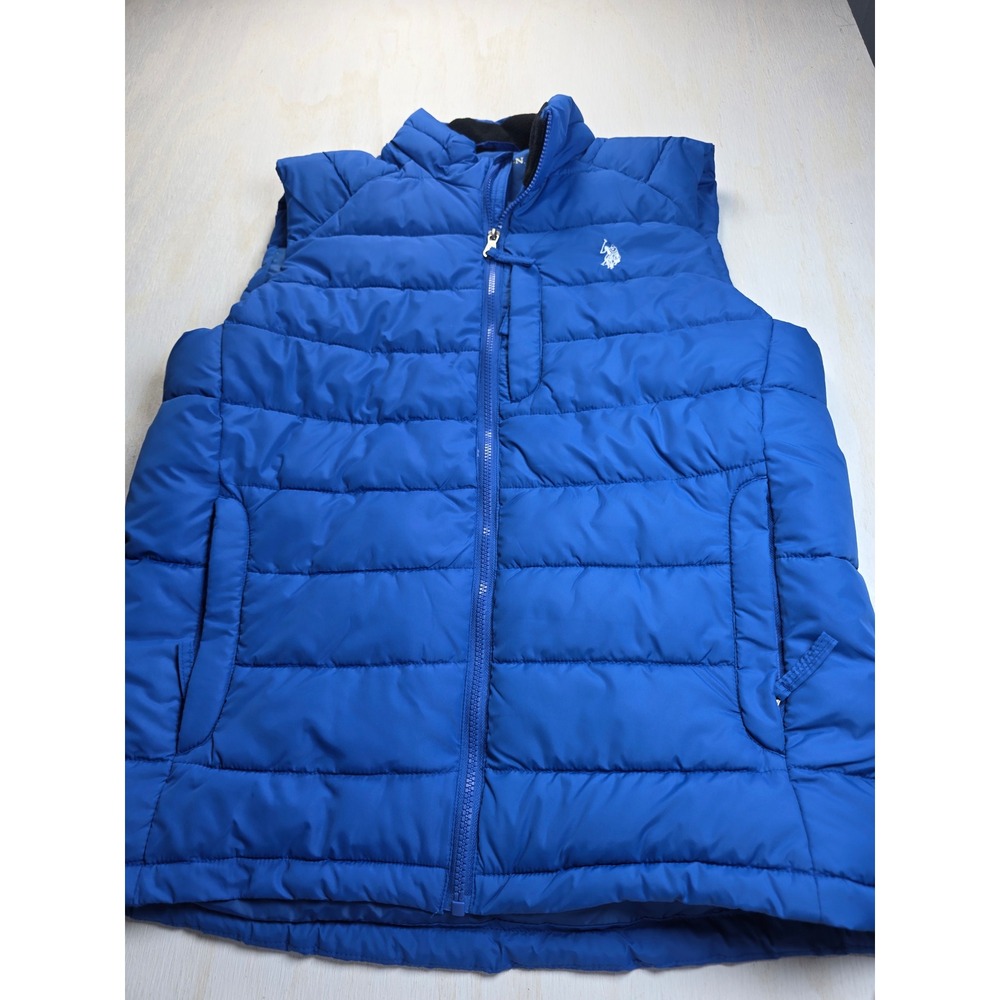 US Polo Assn Mens Puffer Vest Royal Blue Quilted Full Zip Fleece Neck Large
